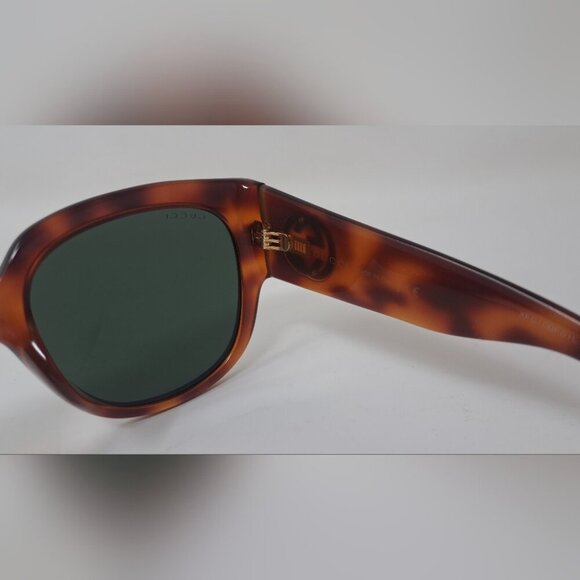 Gucci Womens Sunglasses Havana Green Gold Big Logo Square GG0142SA 002 55-20-140 - Picture 10 of 16